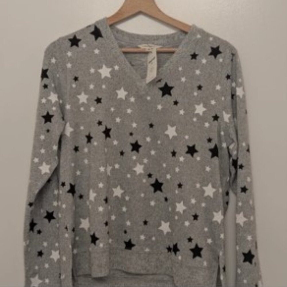 Lucky Brand Gray Cloud Soft Multi-Star Sweater NWOT